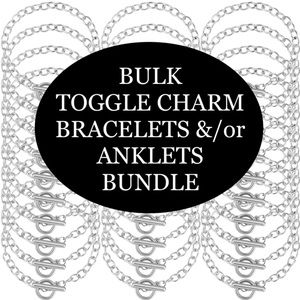 25 Silver Tone Toggle Charm Bracelets diy Bulk Lot Jewelry Making Bundle OT